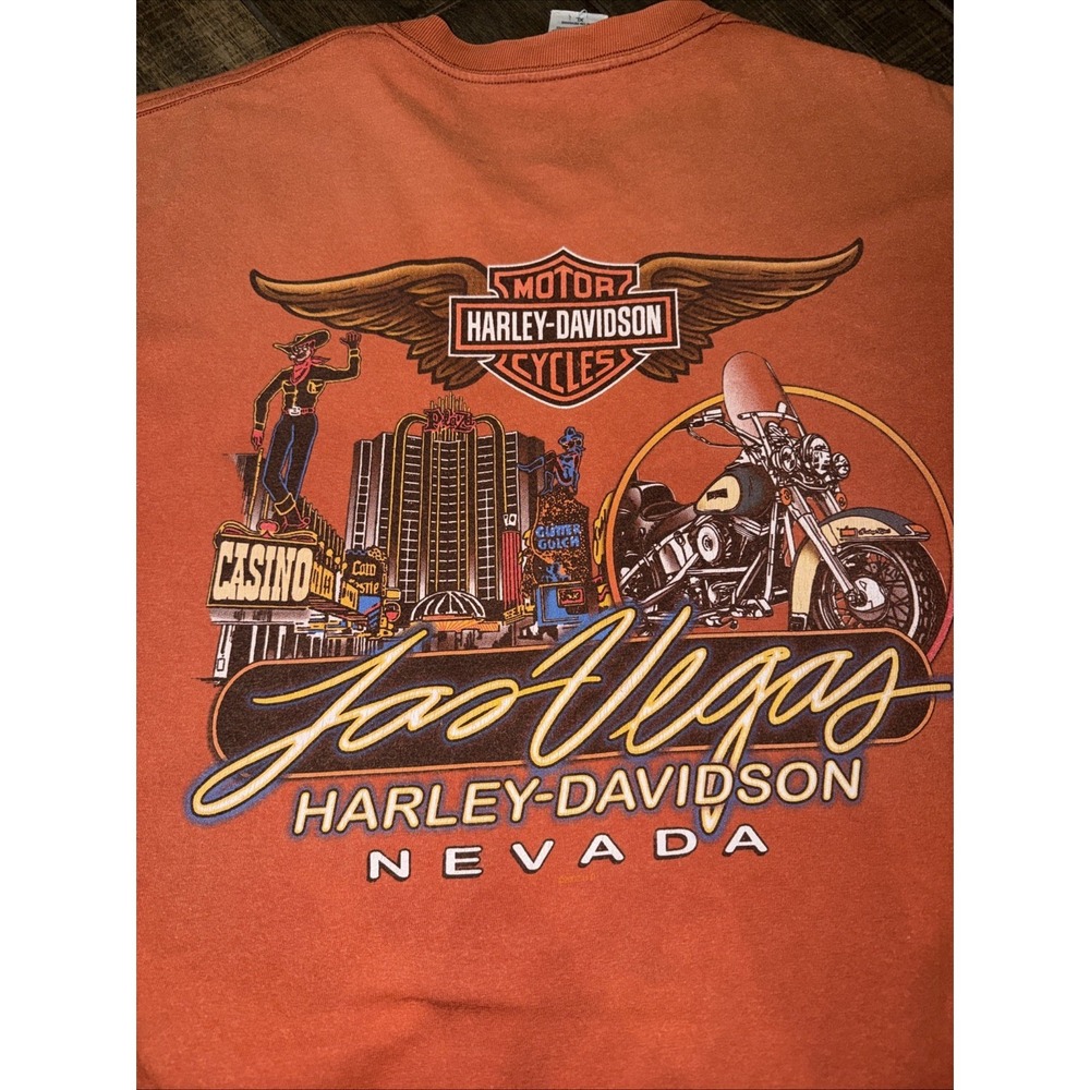 Harley Davidson Las Vegas 2004 T-Shirt Men's XL Orange Motorcycle Old Vegas